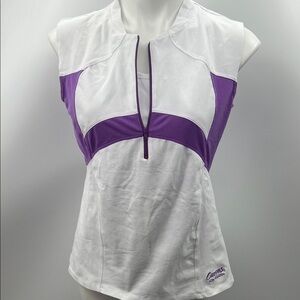 Women's White and Purple Sleeveless Half Zip Top